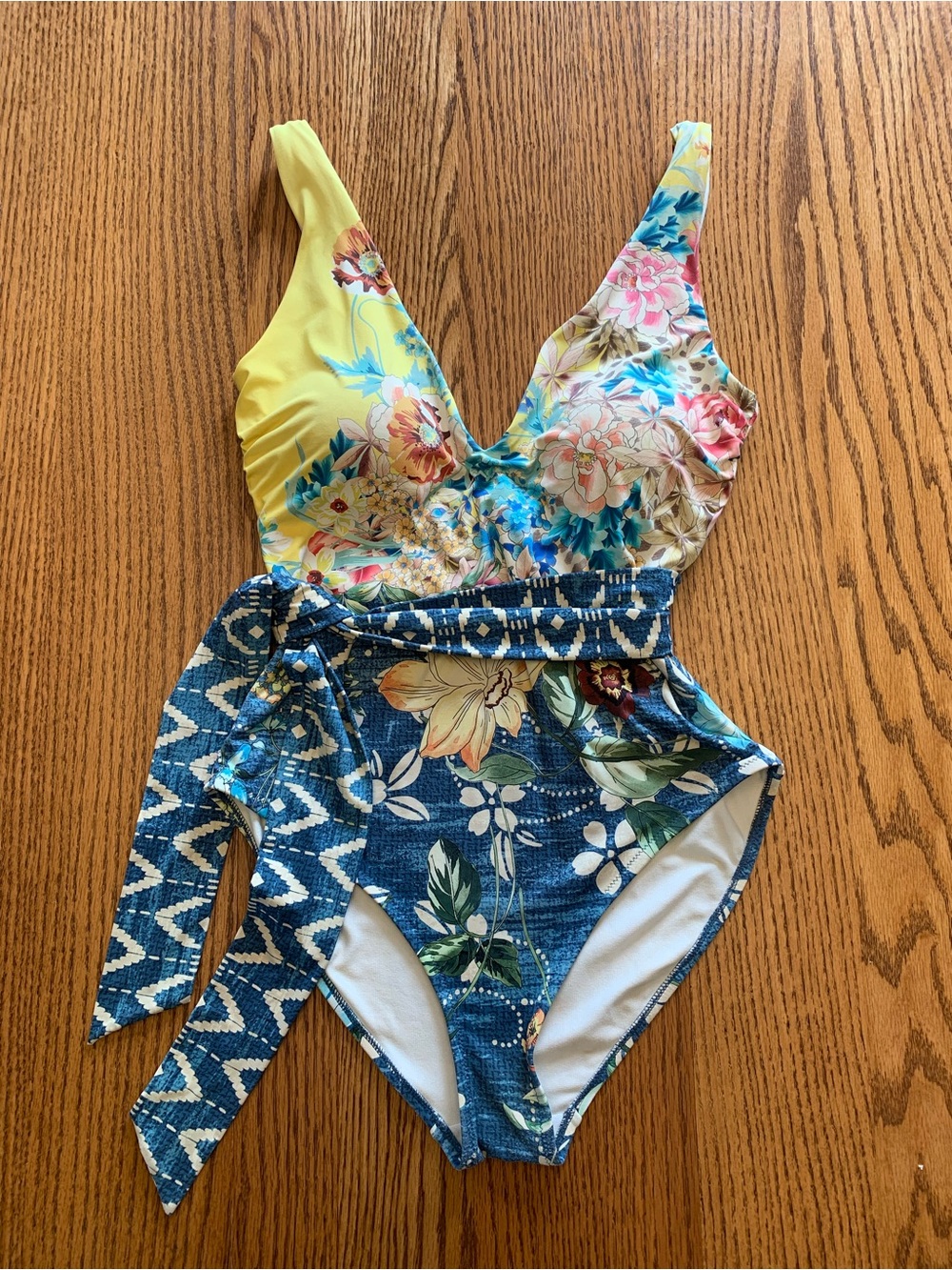 Johnny Was Yellow & Blue Floral Mixed-Print One-Piece Swimsuit
